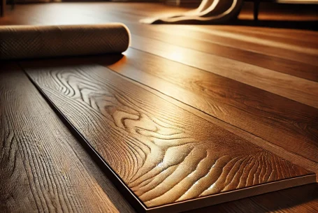 DALL·E 2024-11-13 16.00.20 - A close-up image of high-quality solid wood flooring, showcasing rich, natural wood grains and textures. The floor has a polished, warm finish with a